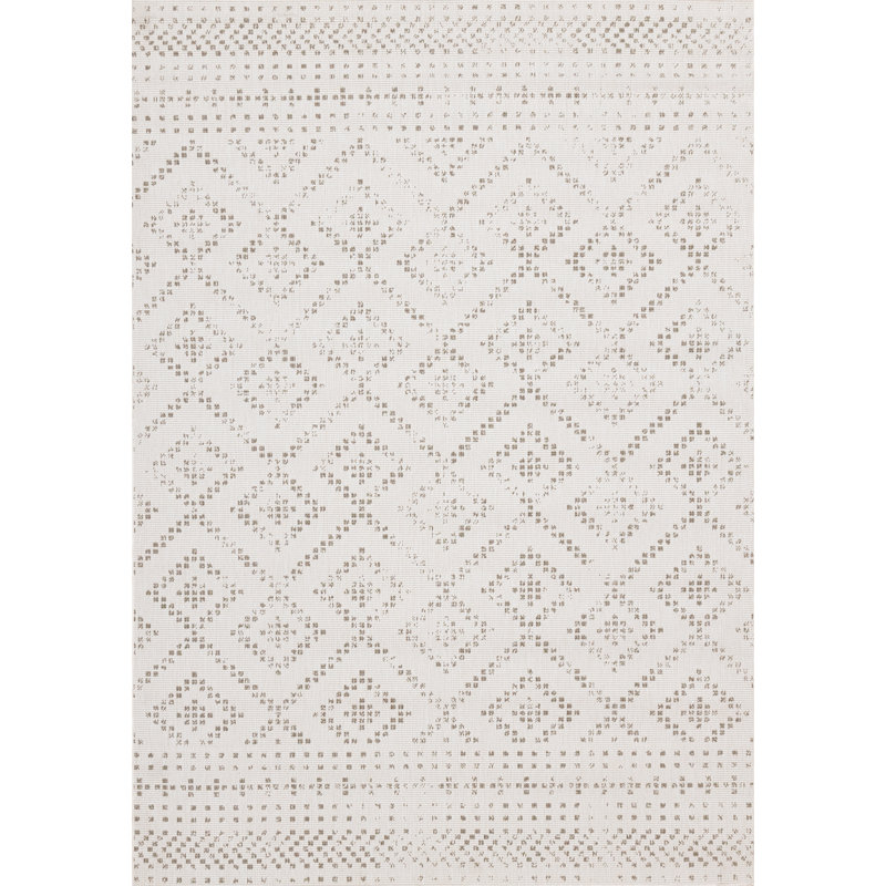 Tapis géométrique taupe résistant aux taches, Rectangle 6 pi 7 po x 9 pi 7 po