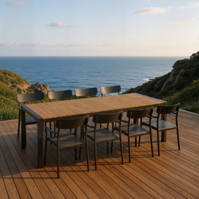 Dugas 9Pc Extendable FSC Wood And Aluminum Outdoor Patio Dining Set