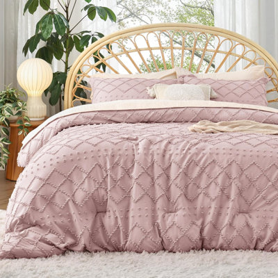 Twin/Twin XL Comforter Set - Dusty Rose Boho Twin Extra Long Comforter Set For College, Shabby Chic Dorm Bedding Set, 2 Pieces Modern Farmhouse Bed Set, Includes 1 Pillow Sham