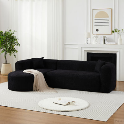Canapé modulaire de luxe à dossier incurvé de 109,4 po, canapé à dossier courbé moderne en tissu de chenille, deux coussins décoratifs minimalistes en forme de L pour le salon (méridienne gauche, beige)