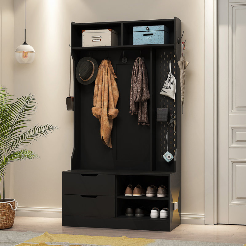 Hall Tree With 6 Hooks,Coat Hanger, Entryway Bench, Storage Bench,For Entrance, Hallway