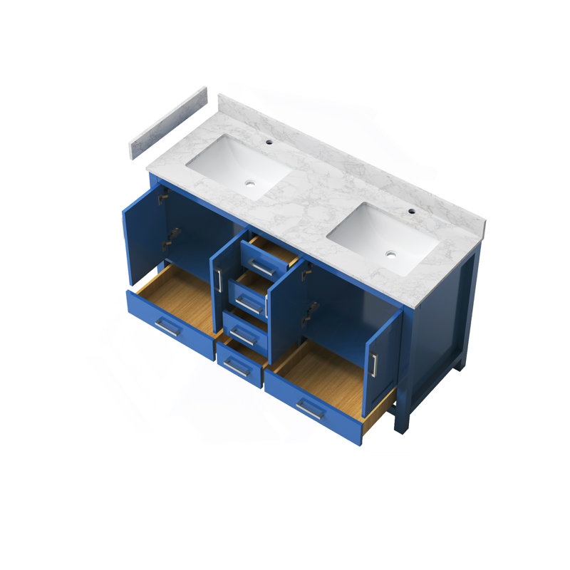 Meuble-lavabo 59 po avec lavabo à double cuve 59 po et lavabo, meuble-lavabo avec 4 portes et 6 tiroirs en bleu, Bleu, 59"