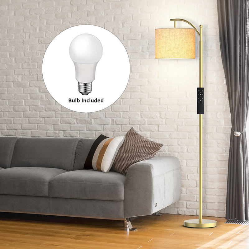 62" Arched Floor Lamp with Remote Control and Bulb Included, Gold