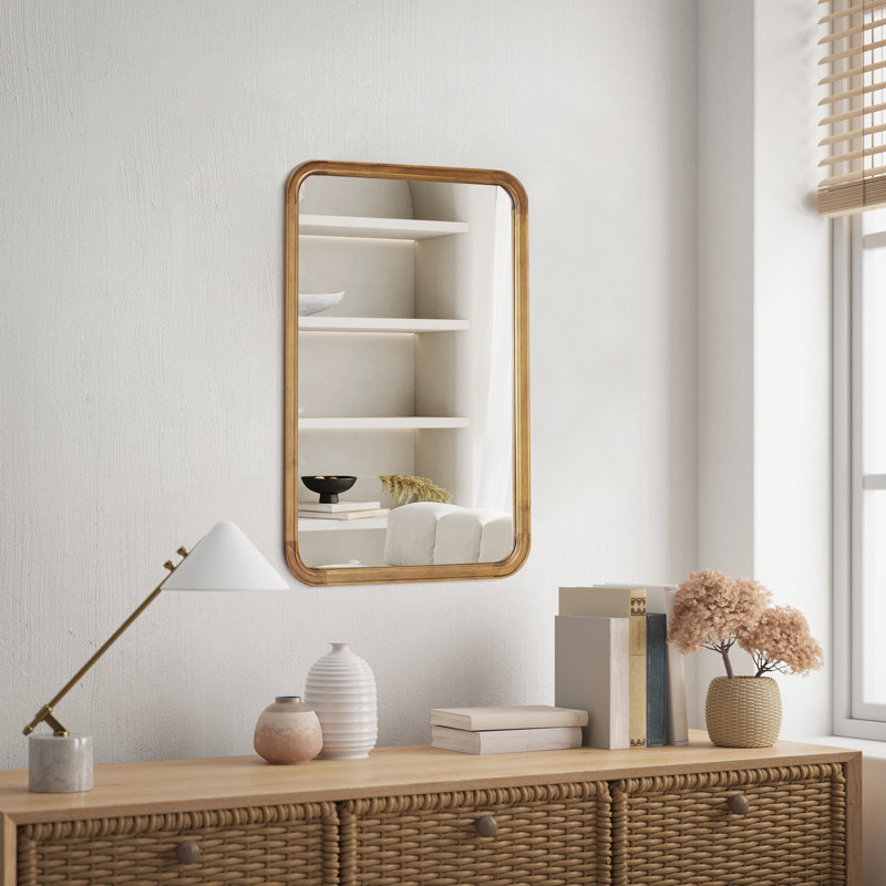 Madysson Rounded Corner Rectangle Wall Mirror with Solid Wood Wood Frame , 36" x 24"