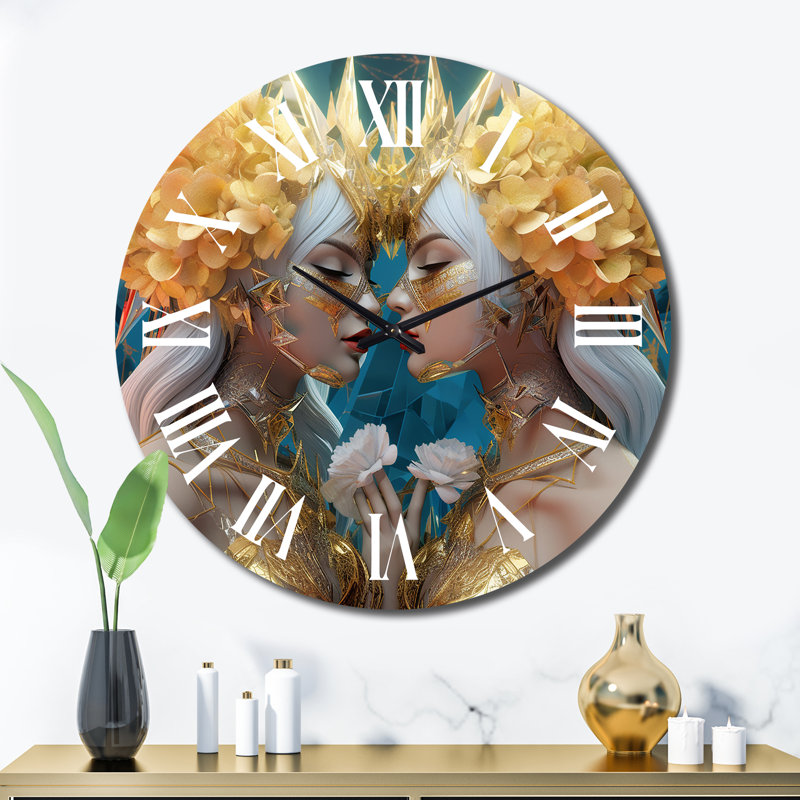 Horloge murale Divine Love Exquiste Goddess Couple Kissing III, Très grand