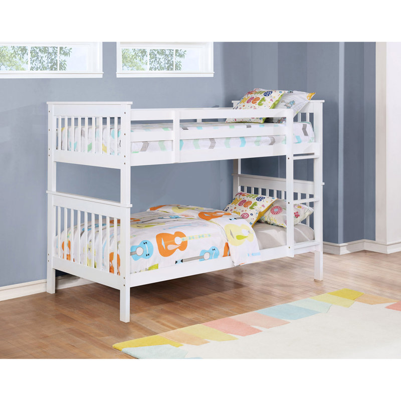 Lit simple au-dessus d'un lit superposé, pin blanc, fabrication à lattes, facile à convertir et garde-corps latéraux pour les boiseries en pin de la chambre à coucher, tête de lit, aucune fondation requise,