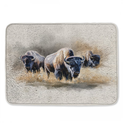 Bison In Grassland Bath Mat
