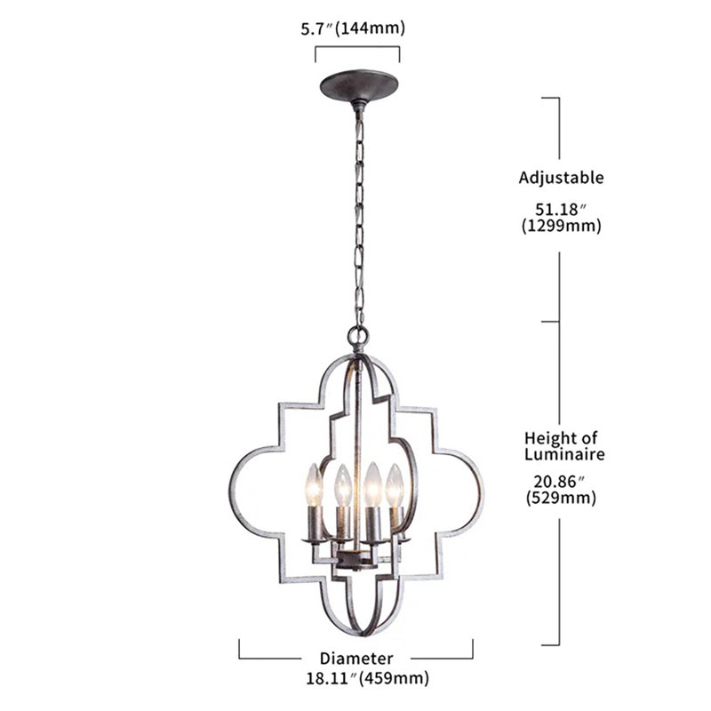 Luminaire suspendu en argent 4 lumières Benvinda