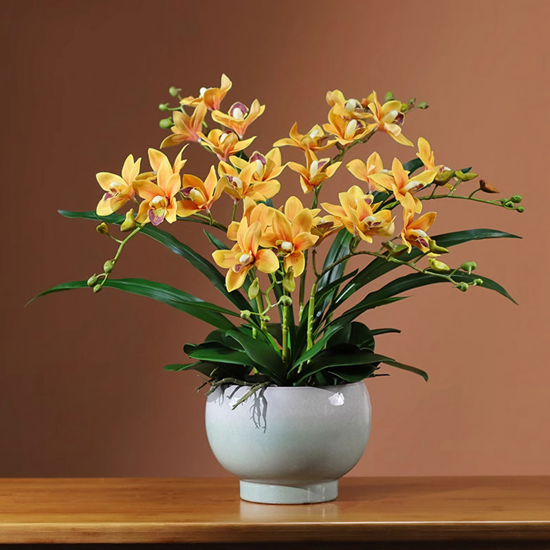 Décoration de fleurs simulées en pot, Jaune