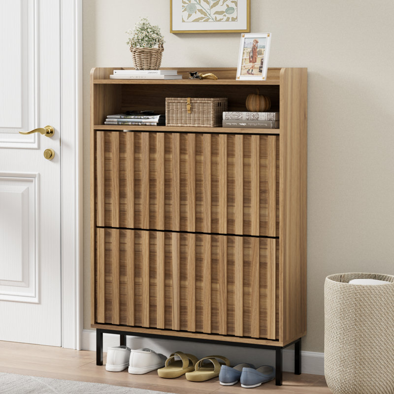 Sevyn 12 Pair Stackable Shoe Storage Cabinet, Nature