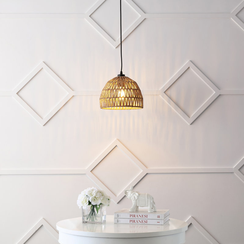 Luminaire suspendu en forme de dôme à 1 lumière Khorawa, H 70 po x l 10,25 po x P 10,25 po, Noir, Brun