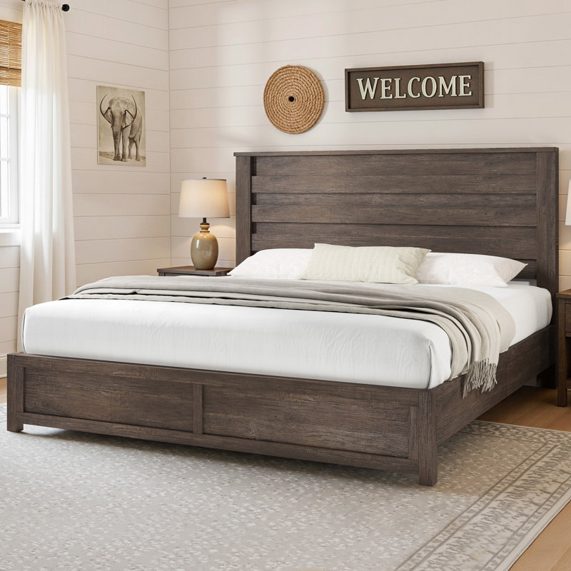  Louby 49" Farmhouse King Platform Bed, Gray, King, Gray