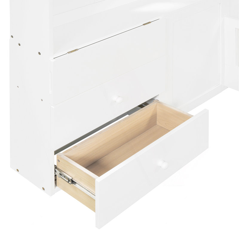 Lit simple avec fenêtre et tiroirs de chevet, lit plateforme avec tablettes et ensemble de prises et port USB, blanc
