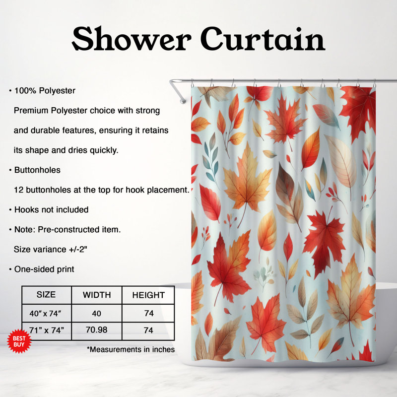 Rideau de douche standard 1 pièce Cornew Falling Leaves, H 74 po x l 40 po