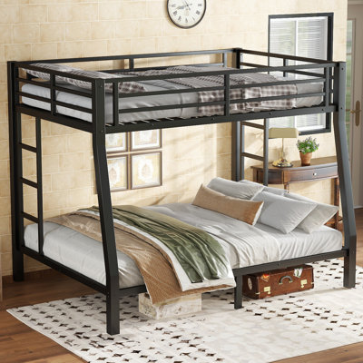Metal Full XL over Queen Bunk Bed for Adults & Teens, Heavy Duty Steel Frame, Space Saving, No Box Spring Needed, Black
