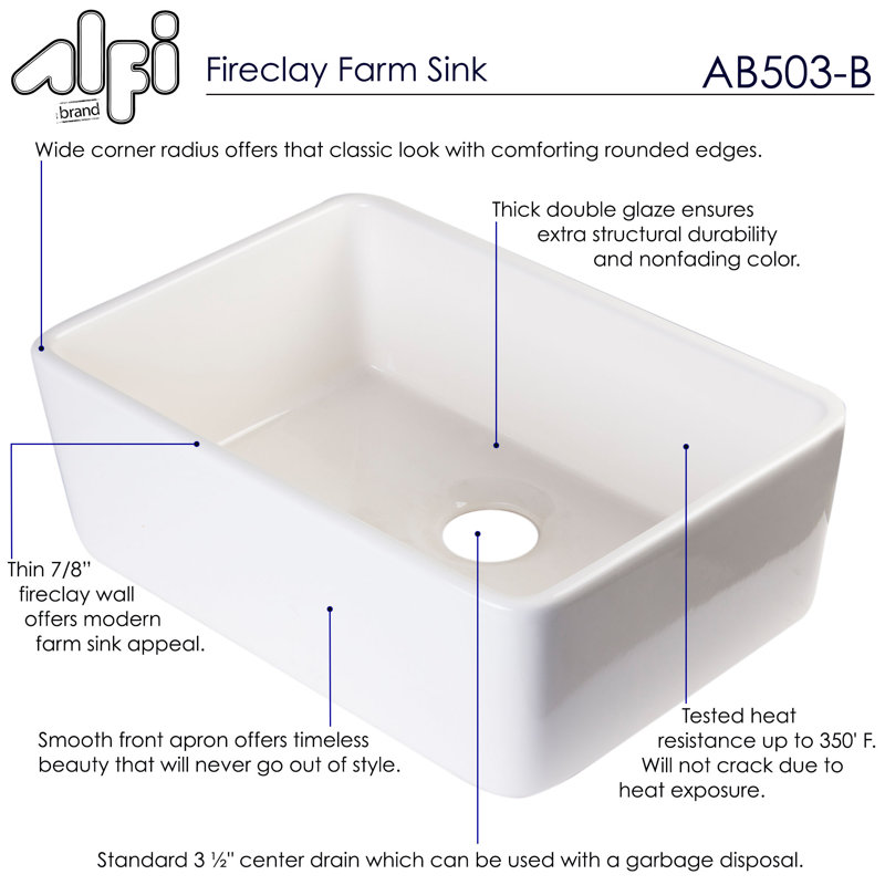 23.375'' L Single Bowl Fireclay Kitchen Sink, Biscuit