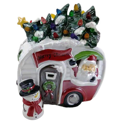 7.75" LED Lighted Santa and Snowman Camper Christmas Decoration