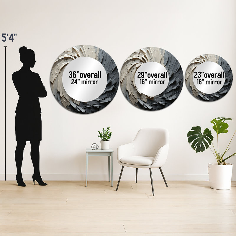 Miroir mural Seryn Gray Beige Meditation, 29 po x 29 po