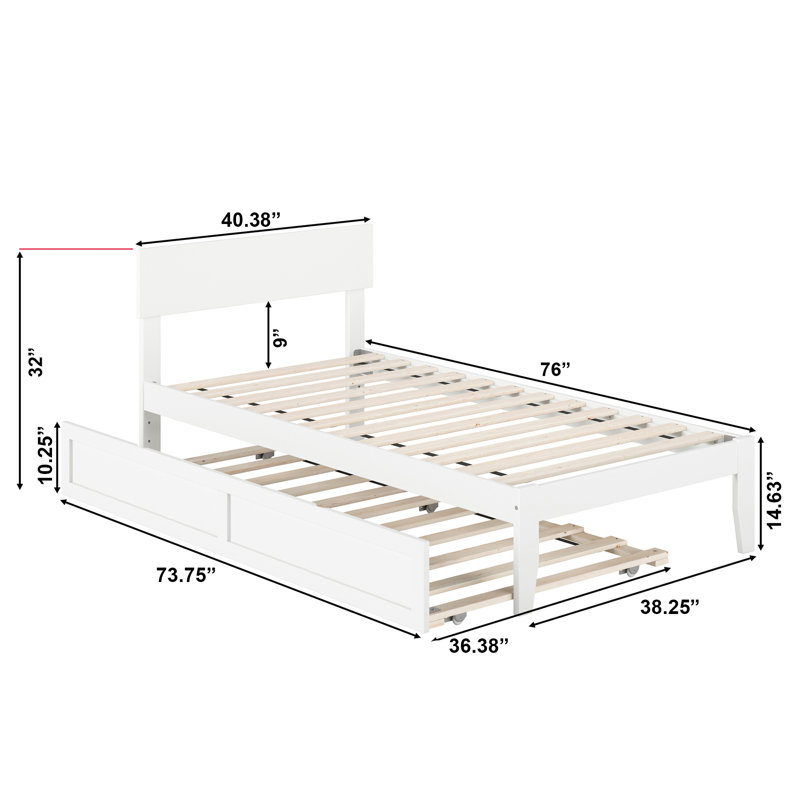 Lit plateforme avec lit gigogne en bois massif Farrah de Three Posts ™, Blanc, Simple