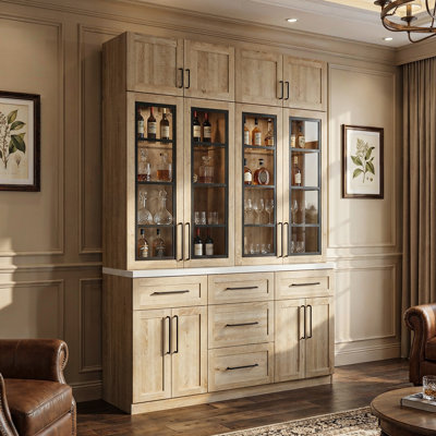 102'' H Large Wine Bar Cabinet With LED Lights , Glass Display