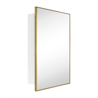 Velin 20'' x 30'' Brushed Gold Recessed and Surface Mount Bathroom Medicine Cabinet with Mirror Matt Black Square Cornered Metal Framed Rounded Rectangle Medicine Cabinet Mirror