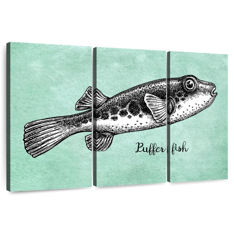 Puffer Fish In Black, 42" H x 65" W