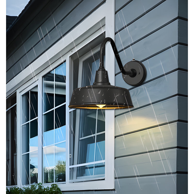 Briannia Gooseneck Black Barn Wall Light, 12.3"H x 11"W x 18"D