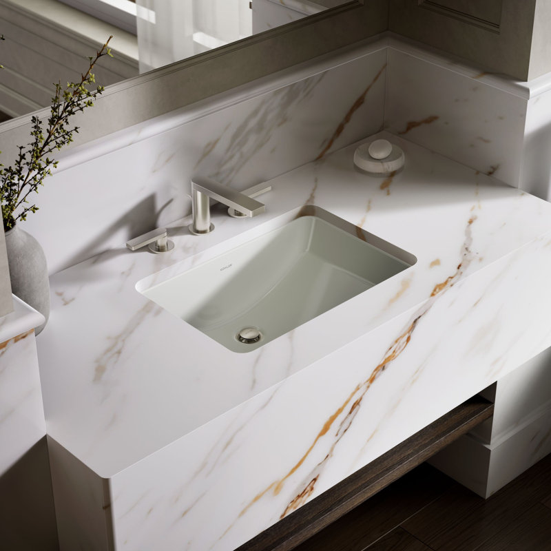 Ladena Vitreous China Rectangular Undermount Bathroom Sink, Dune