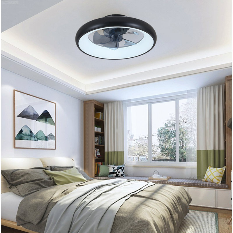 Ventilateurs de plafond modernes intelligents avec lumières à intensité variable, télécommande, noir