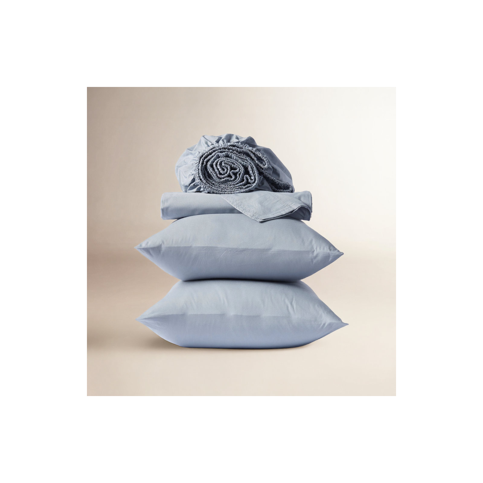 Organic Crinkled Percale 100% Cotton Percale Sheet Set, King Sheet Set with 2 Pillowcases, Steel Blue