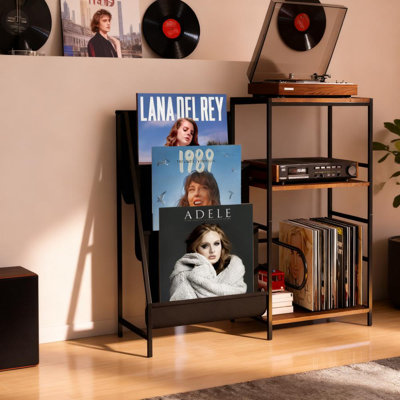 Support pour tourne-disque à 3 niveaux avec rangement en vinyle pour 300 albums, support pour tourne-disque