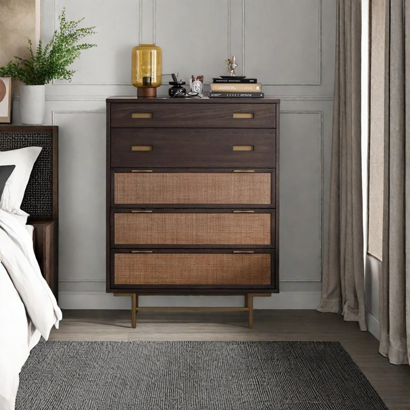 Modern Simple Rattan Decor Wooden Accent Chest