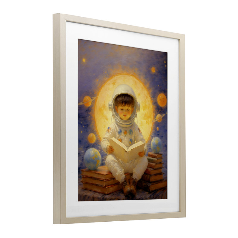 Astronaut Child Child, impression encadrée sous verre, conception par Angie Hawke, H 16 po x l 13 po, Cadre de récolte en pin