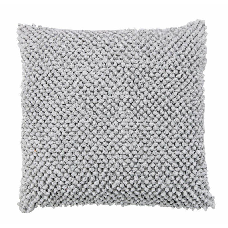 Felt Ball Square 100% Cotton Pillow Cover & Insert, Silver