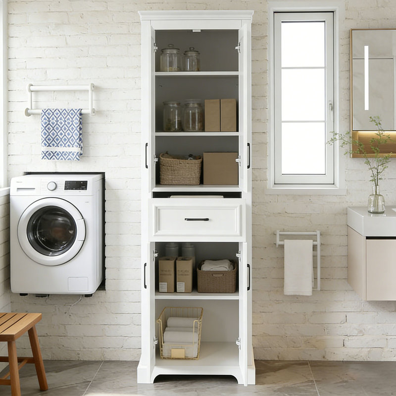 Meuble-lavabo autoportant de 70,8 po de conception moderne et élégante, 4 portes et 1 tiroir, rangement compact avec tablettes réglables