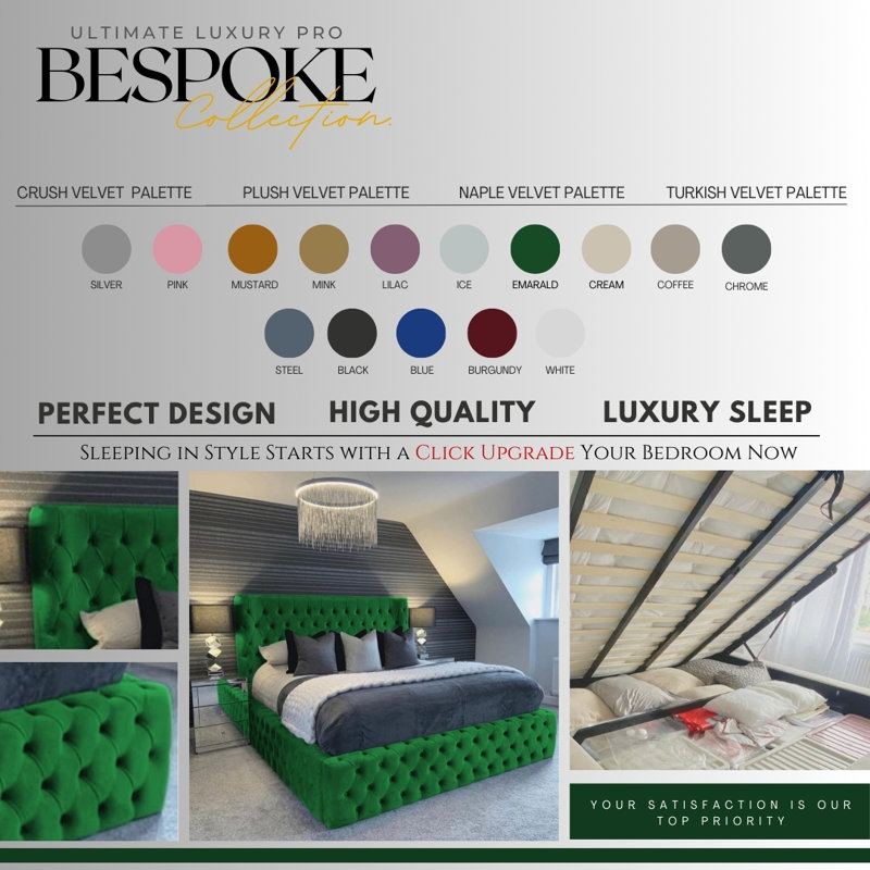 Aliyannah Upholstered Ottoman Storage Bed, Emerald, Kingsize (5')