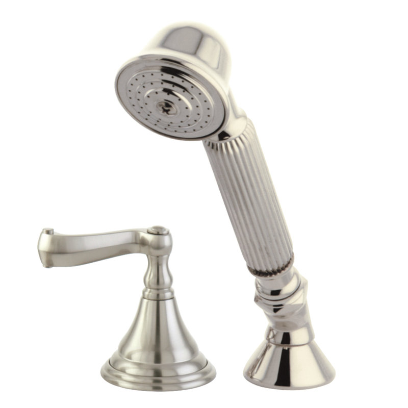 Garniture de robinet de baignoire romaine à fixation sur plateau à poignée simple avec douche à main, Nickel brossé