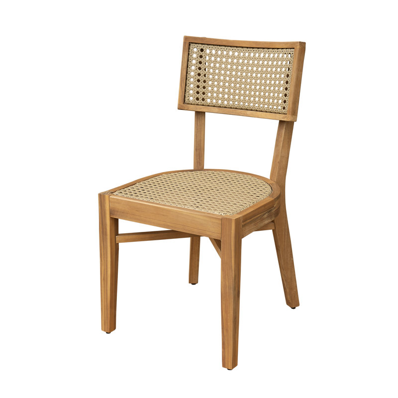 Chaises de salle à manger en bois d'acacia Netro (ensemble de 2) avec dossier en osier brun clair