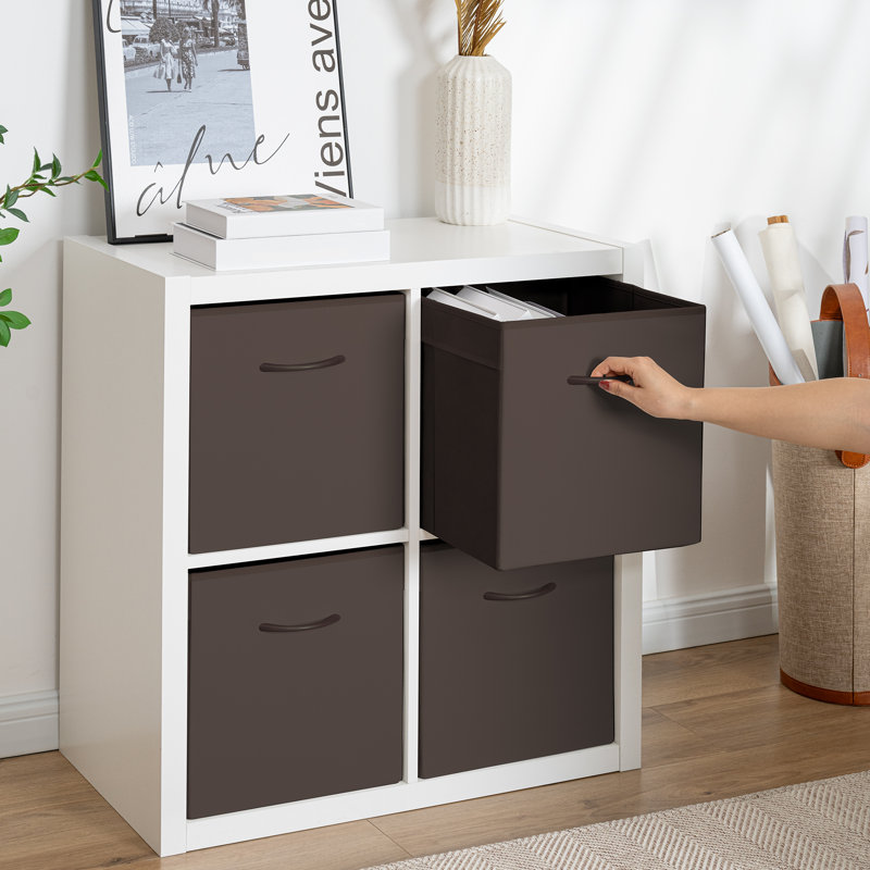Storage Cube Bins with Handle, Cube Organizer Baskets for Shelves and Closet, 12.75" H x 12.75" W x 12.75" D, Brown