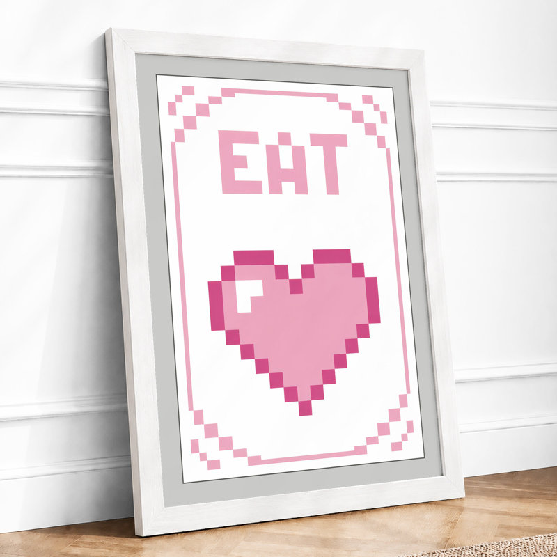 Pixel Heart Love Retro - Framed Print, A4 - 29.7 x 21.0 cm, White