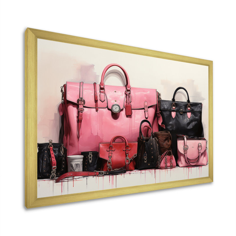 " Pink Designer Bags Glamour I ", H 34 po x l 44 po x P 1,5 po, Cadre doré à une seule photo