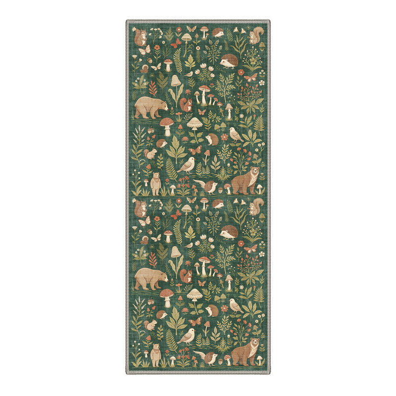 Faunawood Collection Rustic Machine Washable Green / Brown Indoor Area Rug with Non-Slip Backing, Runner 2' x 7'