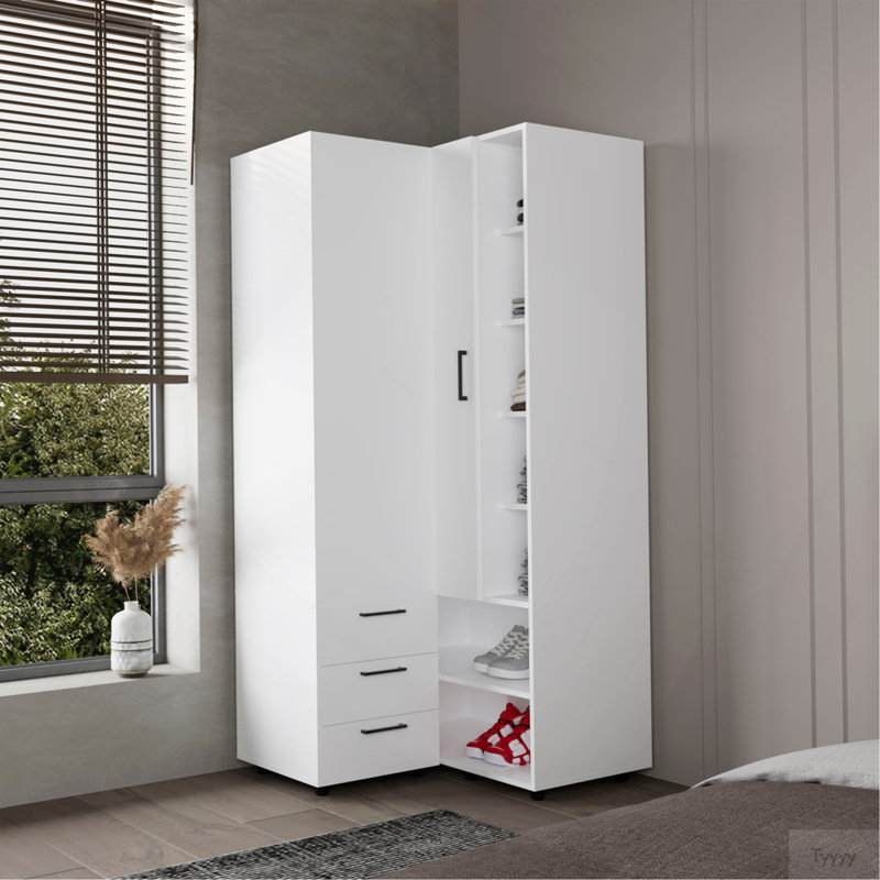Armoire blanche avec rangement ouvert et 2 tiroirs, Blanc