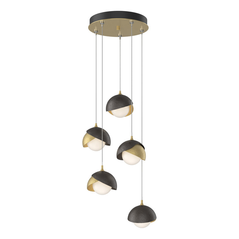 Brooklyn 5 - Light Cluster Geometric Pendant, White, Standard: 15" to 80", Soft Gold