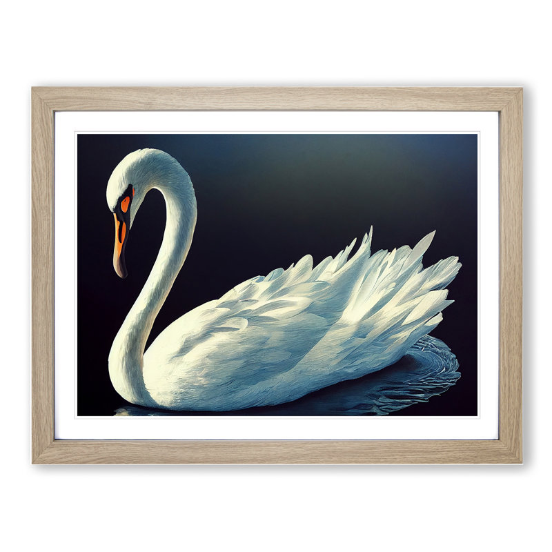Appealing Swan - Single Picture Frame Print, 46cm H x 64cm W x 2cm D, Oak Framed