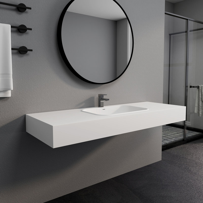 59" Wall Mounted Solid Surface Bathroom Sink Wall-mounted Sink