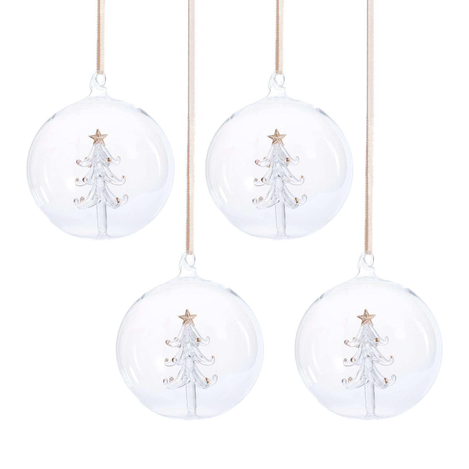 Clear Glass Ball Ornaments with Holiday Motif, 4.75" H x 4.75" W x 4.75" D ,  Set of 4