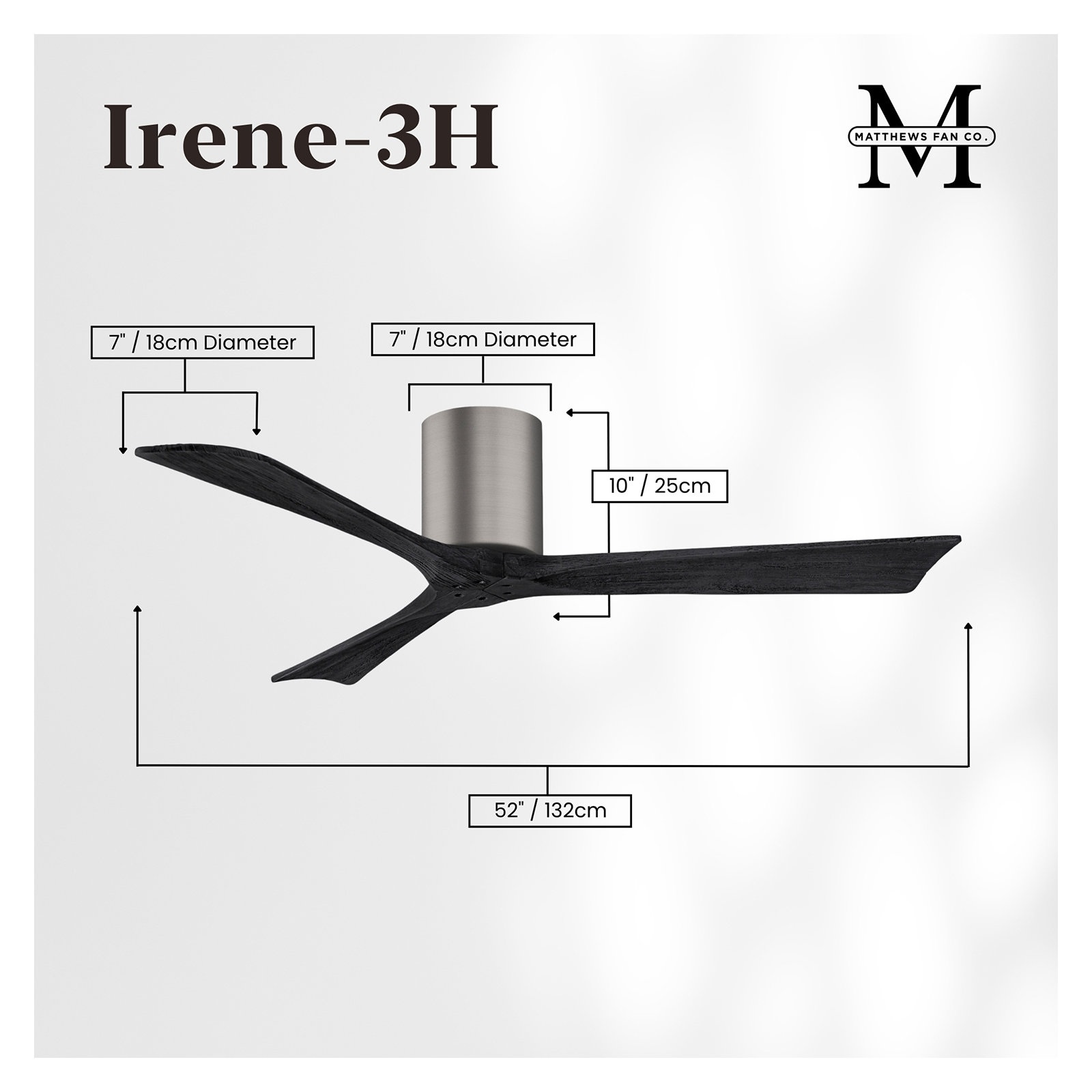 Olivier 3 Blade Ceiling Fan, Matte Black, Brushed Pewter, 52"