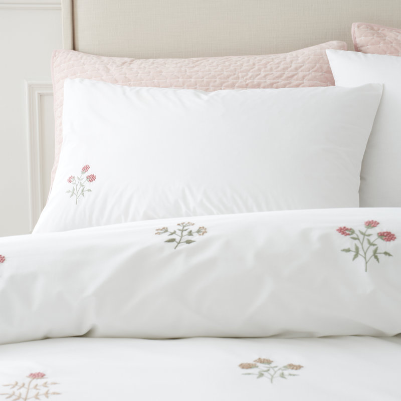 Adeline Floral Embroidered 200 Thread Count Cotton Duvet Cover Set, Single Bed (135 x 200 cm)