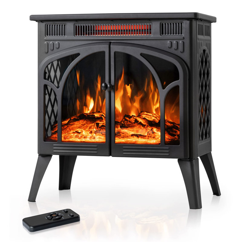 24Inch Electric Fireplace Stove , Free-Standing Infrared Fireplace Stove, Controllable 3D Flame, 4 Variable Flame&Log Colors, 1500w, 5100BTU,23.5"L X 10.7"W X 24.3"H